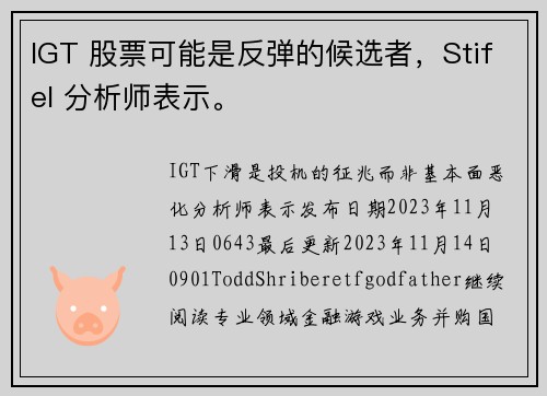 IGT 股票可能是反弹的候选者，Stifel 分析师表示。
